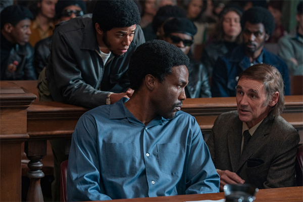 Courtroom scene from The Trial of the Chicago 7