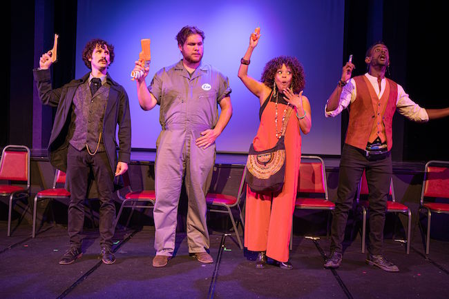 The cast of Fly North Theatricals production of 'Assassins' introduces their characters in the opening number, photo by John Gramlich