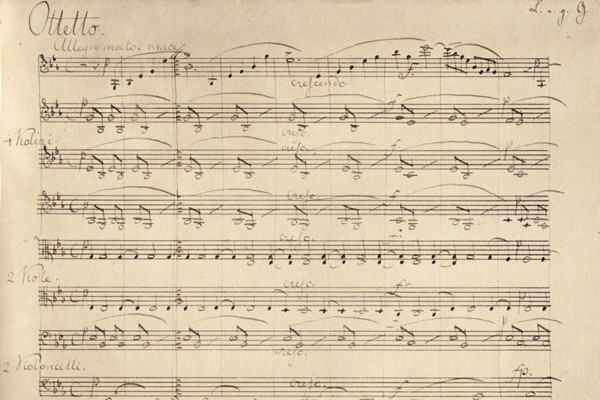 Mendelssohn's autograph of the first page of his Octet