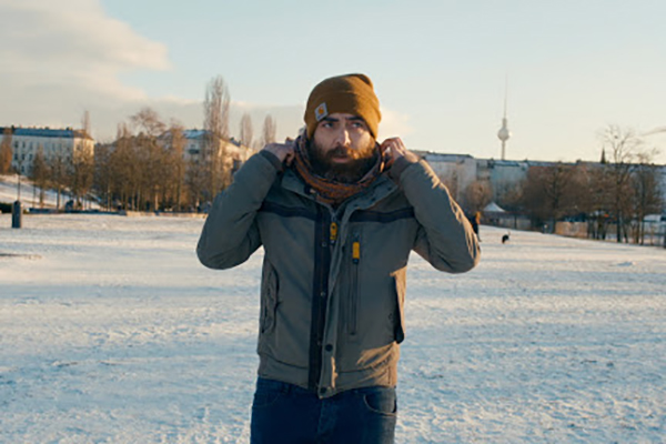 Man walking in the snow.